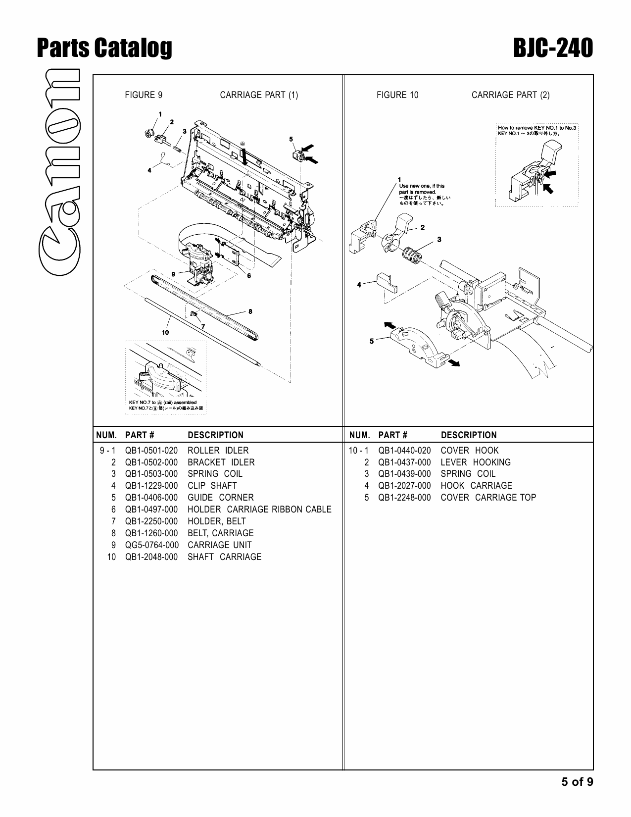 Canon BubbleJet BJC-240 Parts Catalog Manual-5